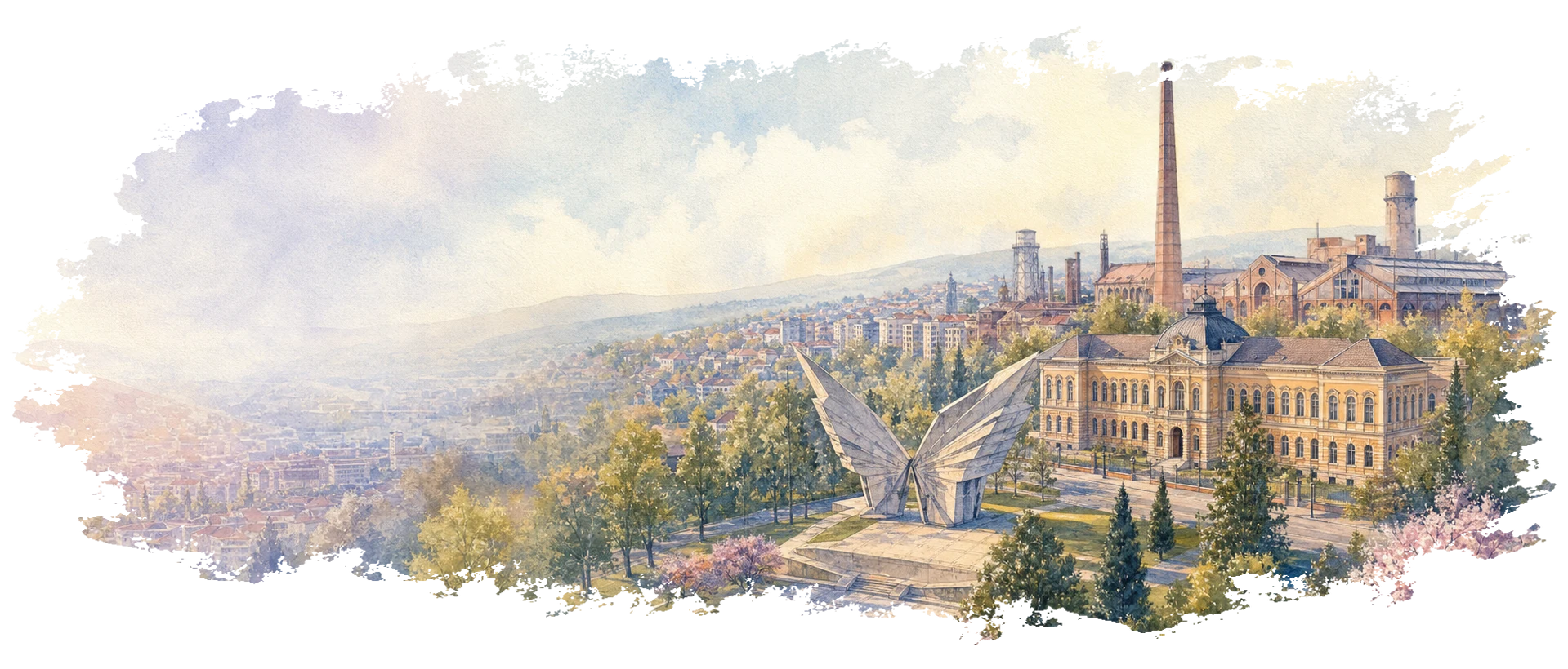 Kragujevac watercolor city weather illustration