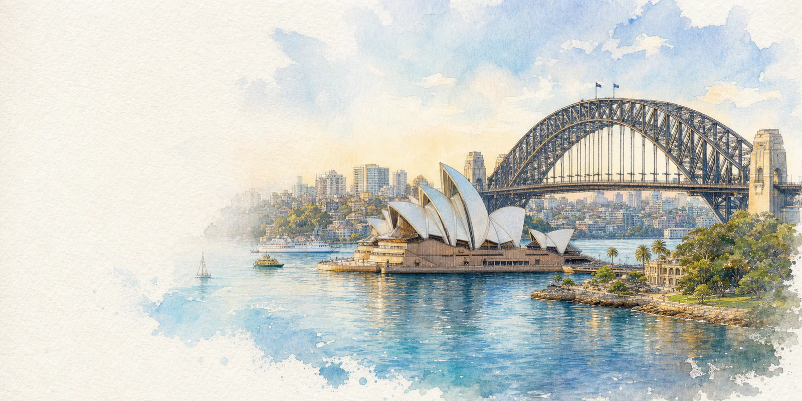 Sydney watercolor city weather illustration