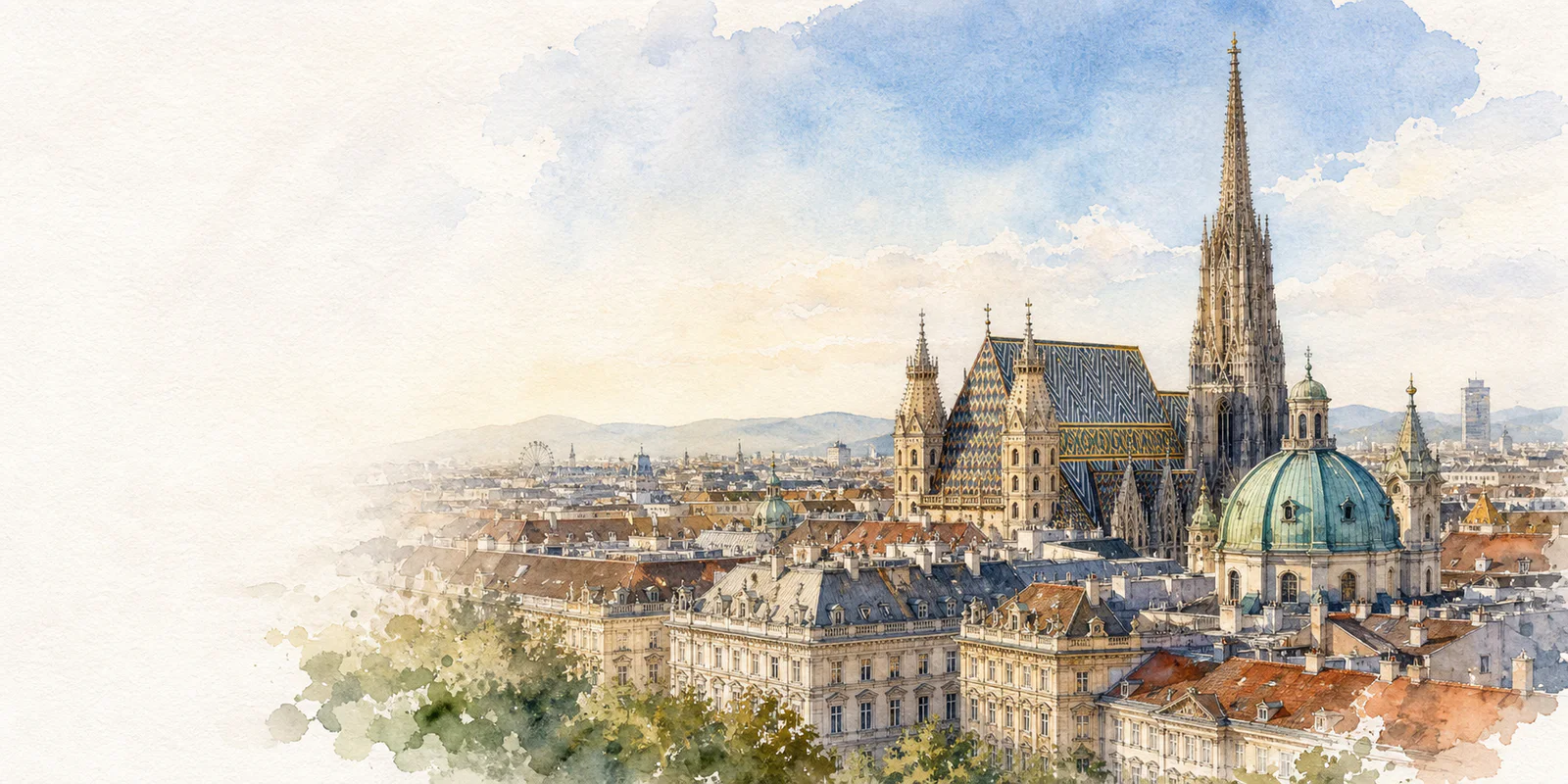 Vienna watercolor city weather illustration