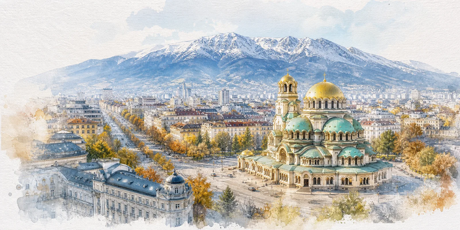 Sofia watercolor city weather illustration