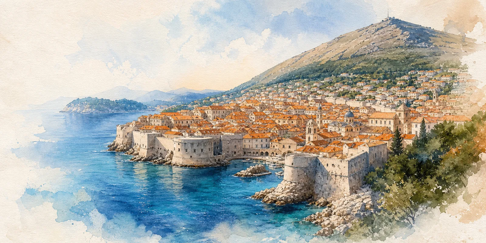 Dubrovnik watercolor city weather illustration