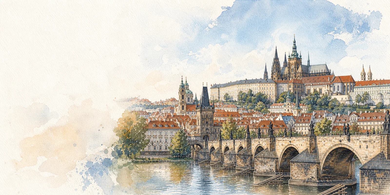 Prague watercolor city weather illustration
