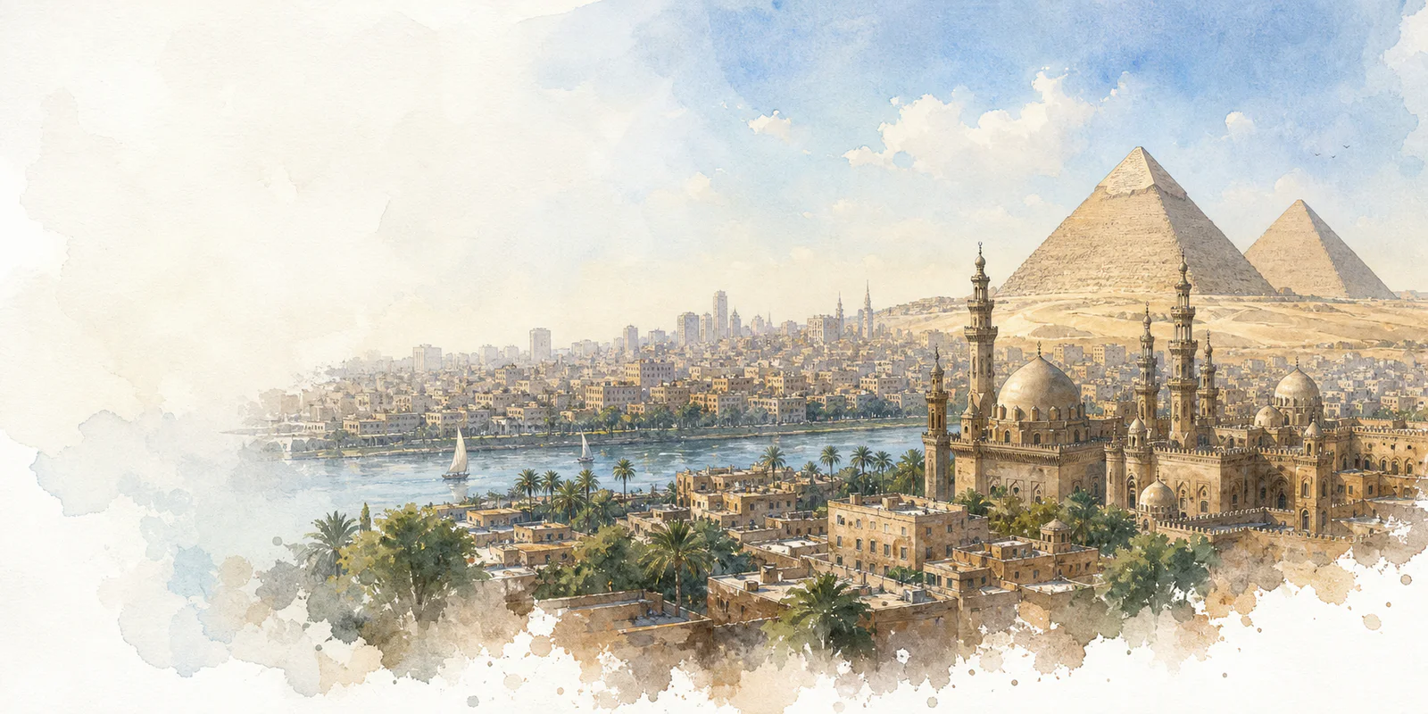 Cairo watercolor city weather illustration