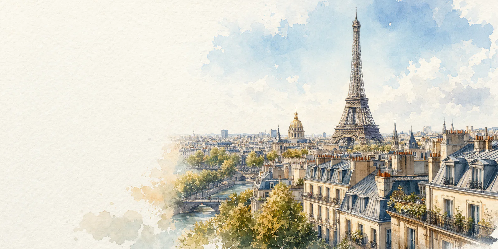 Paris watercolor city weather illustration