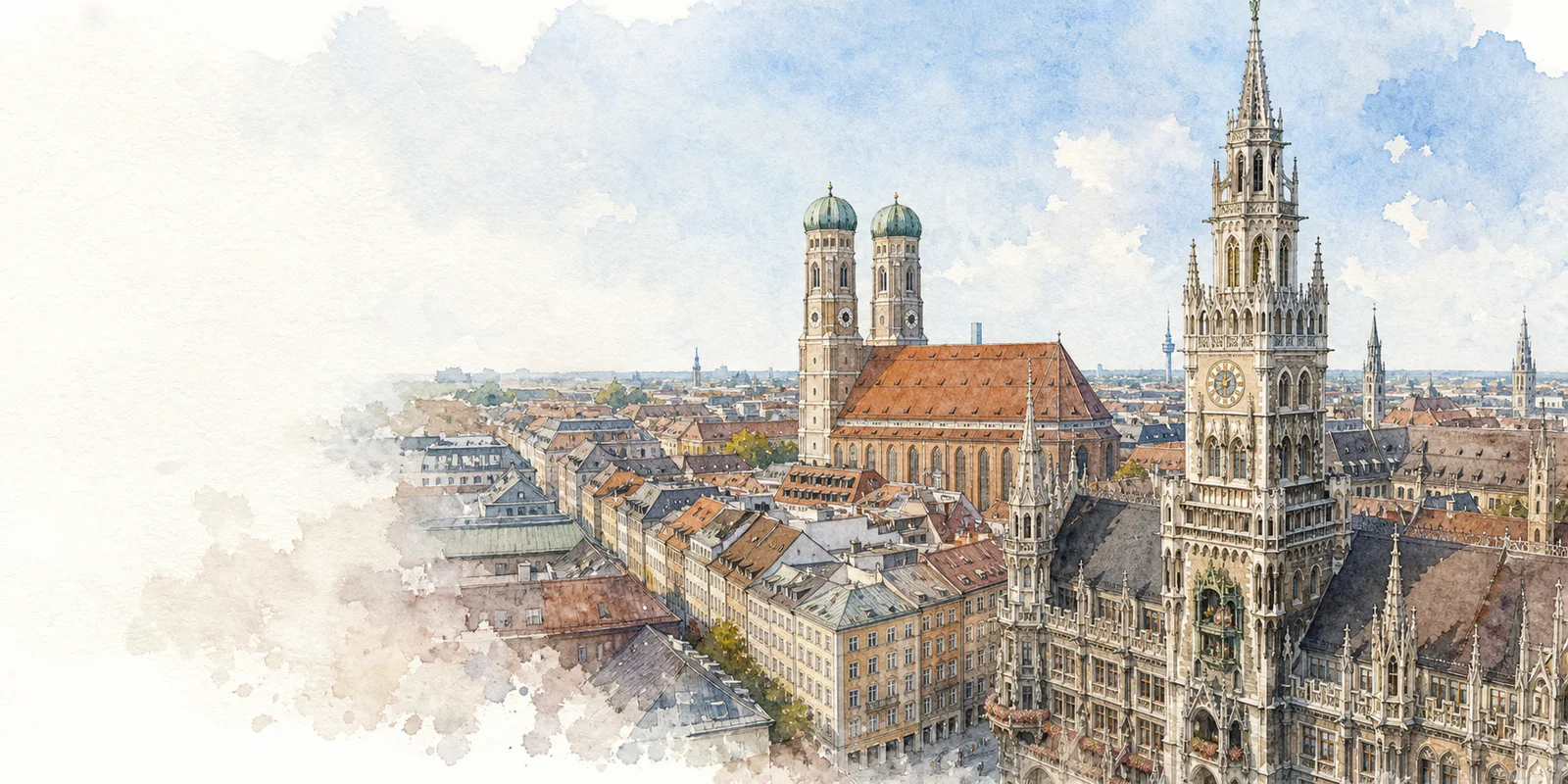 Munich watercolor city weather illustration