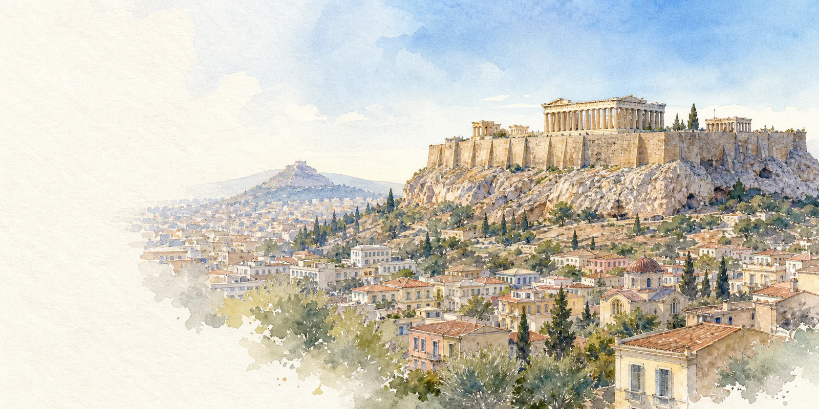 Athens watercolor city weather illustration
