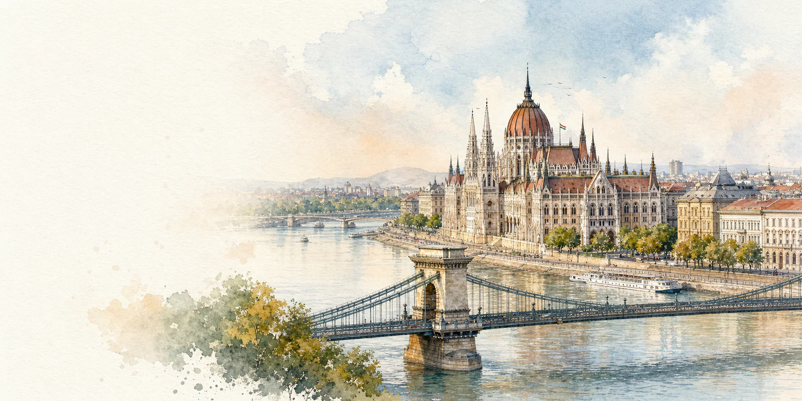 Budapest watercolor city weather illustration