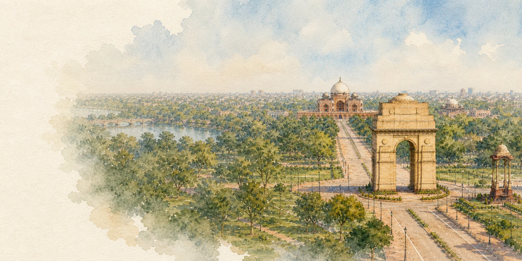 Delhi watercolor city weather illustration