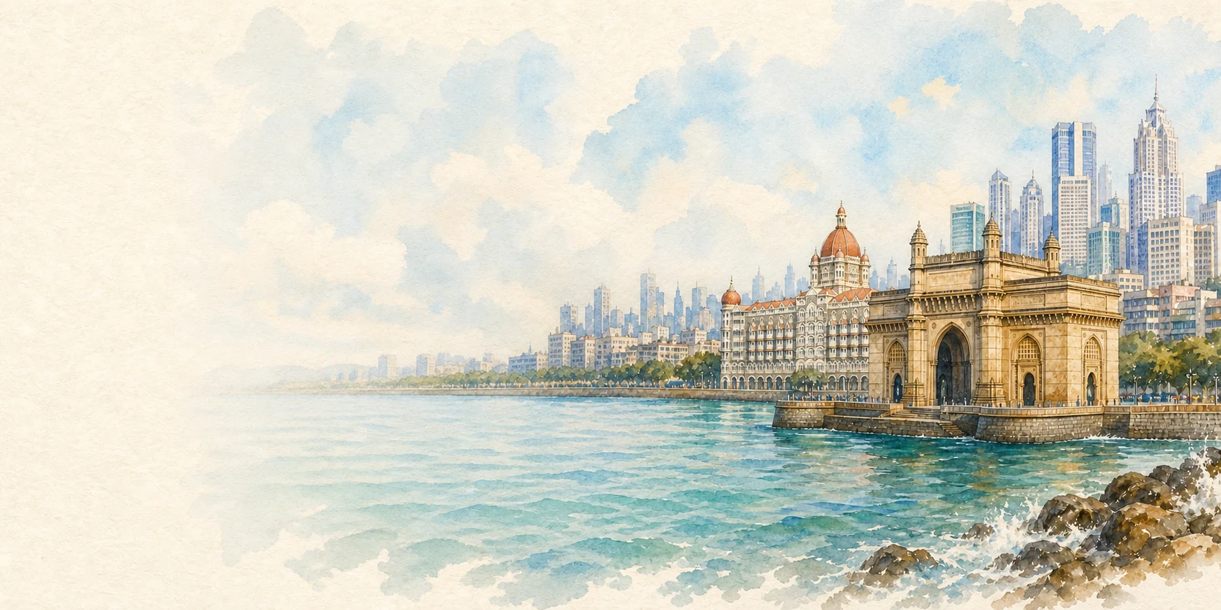 Mumbai watercolor city weather illustration