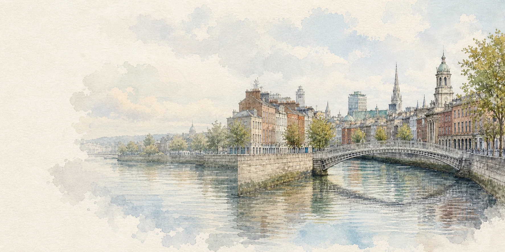 Dublin watercolor city weather illustration