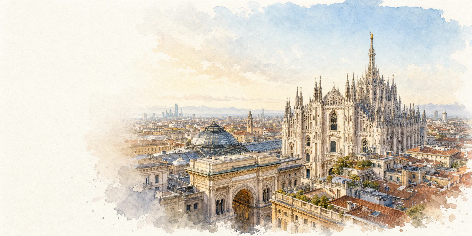 Milan watercolor city weather illustration