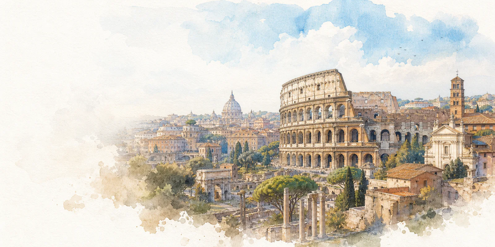 Rome watercolor city weather illustration