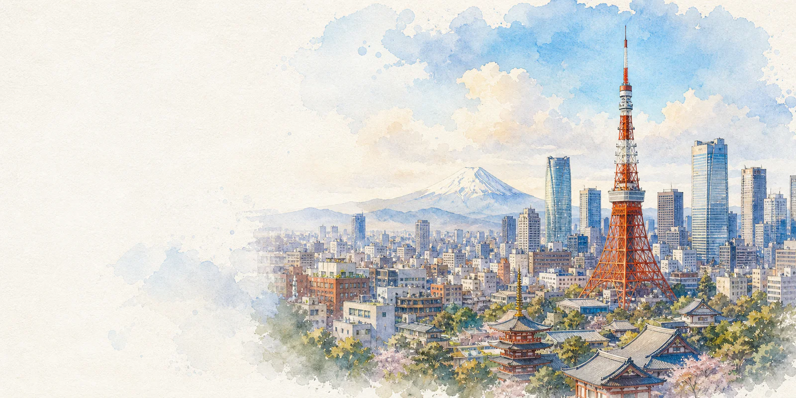 Tokyo watercolor city weather illustration