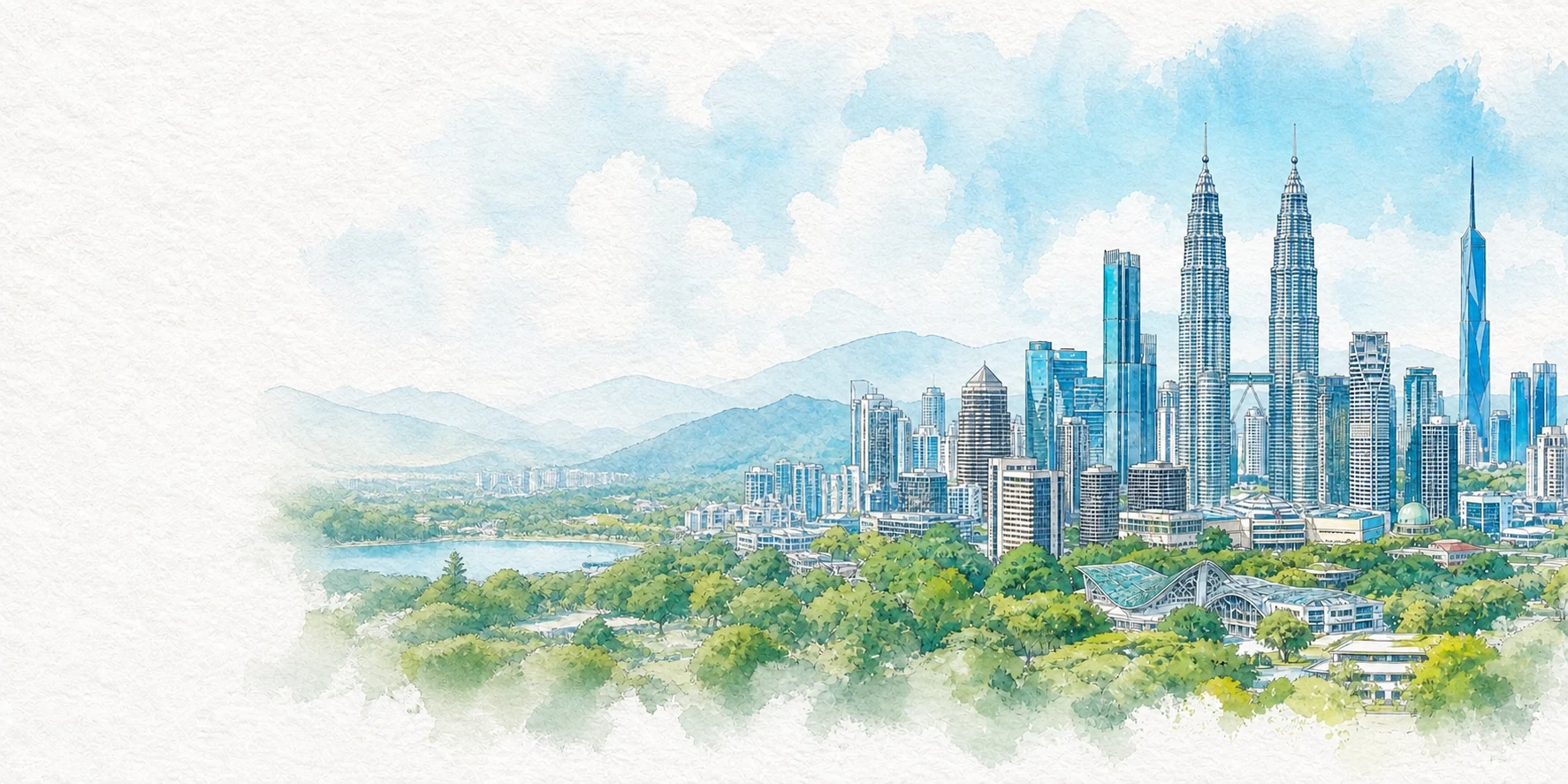 Kuala Lumpur watercolor city weather illustration