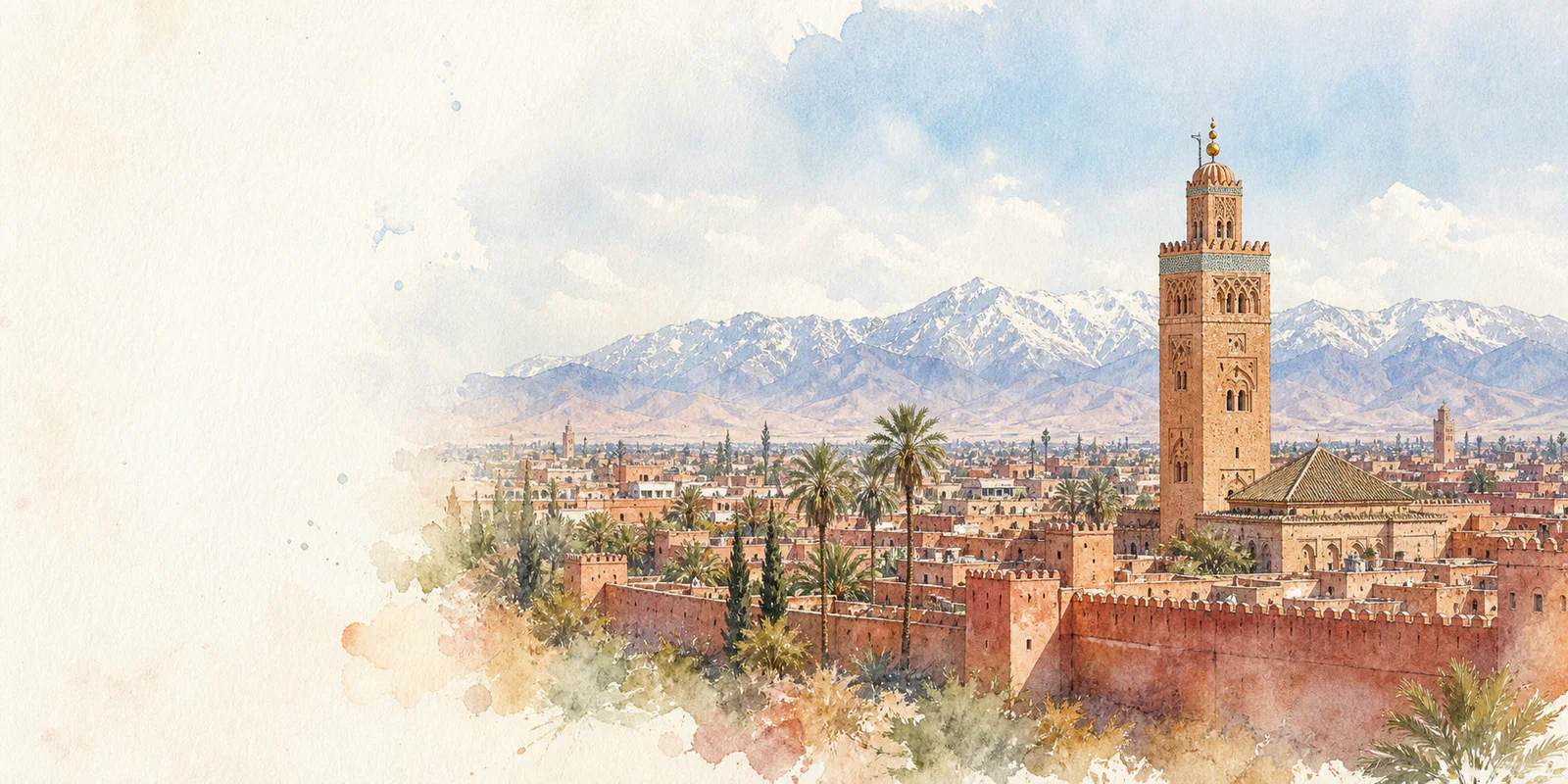 Marrakesh watercolor city weather illustration