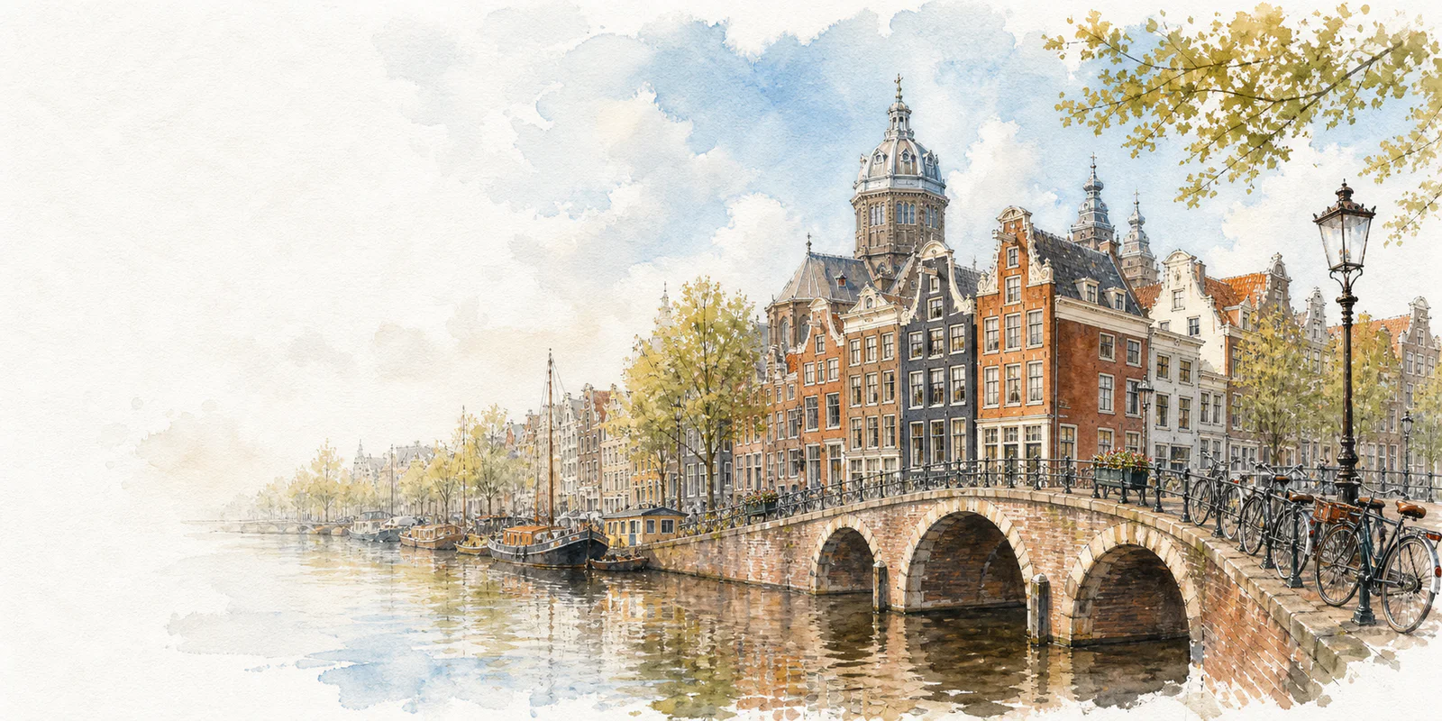 Amsterdam watercolor city weather illustration