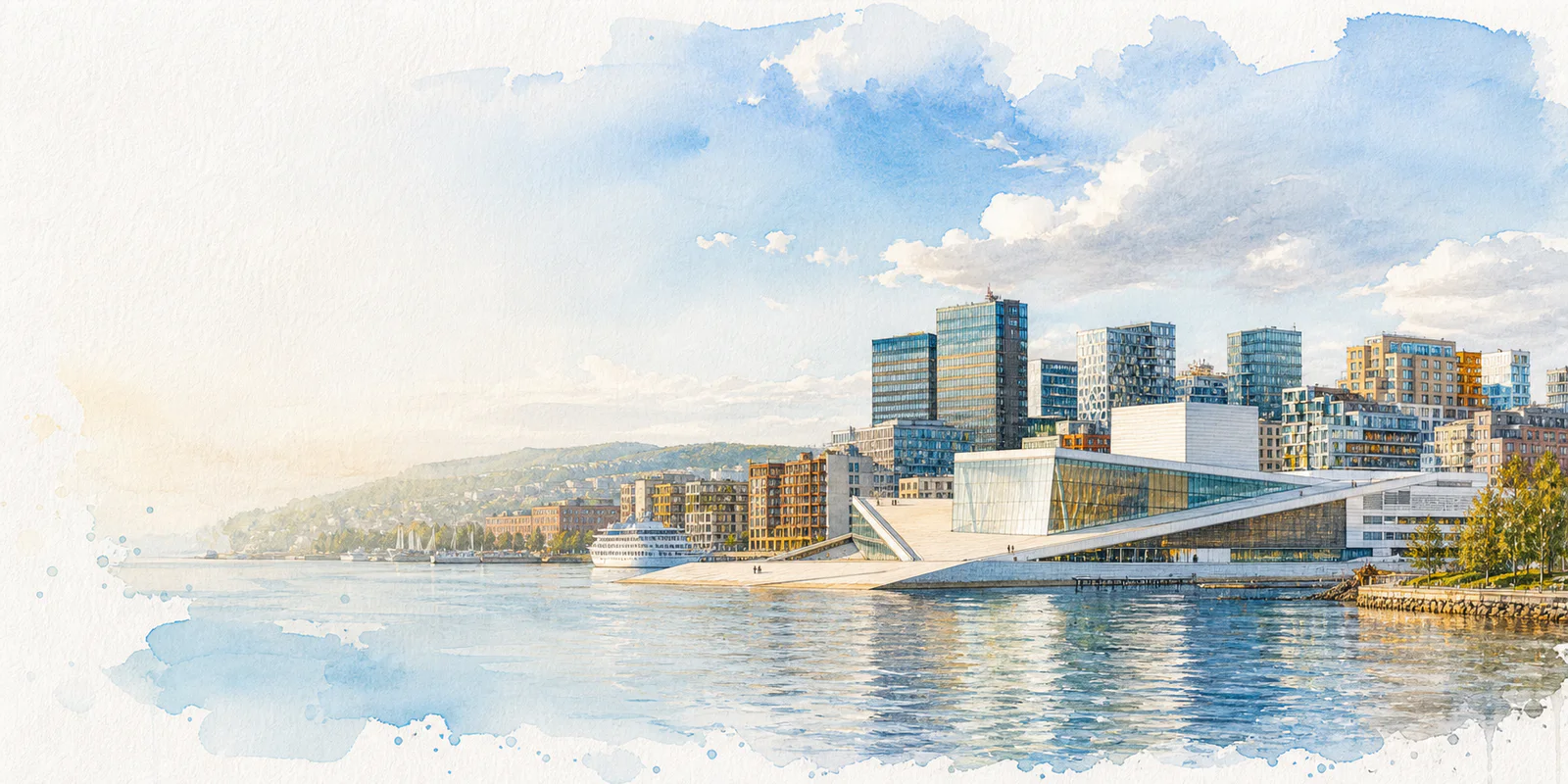 Oslo watercolor city weather illustration