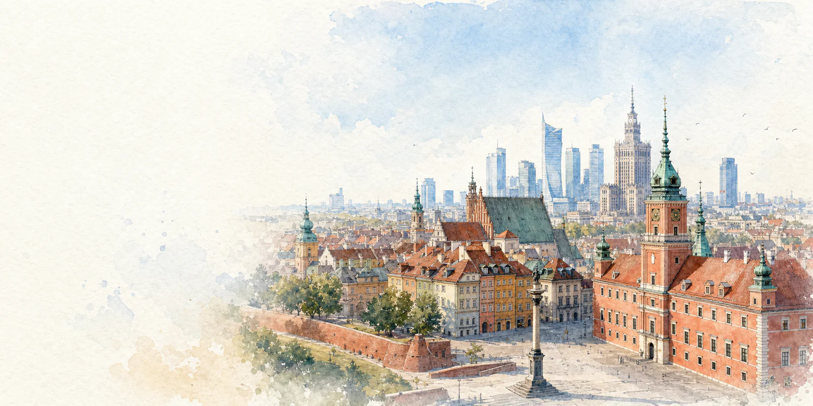 Warsaw watercolor city weather illustration