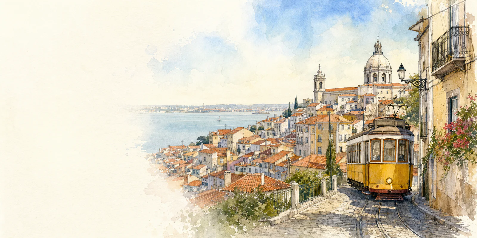 Lisbon watercolor city weather illustration