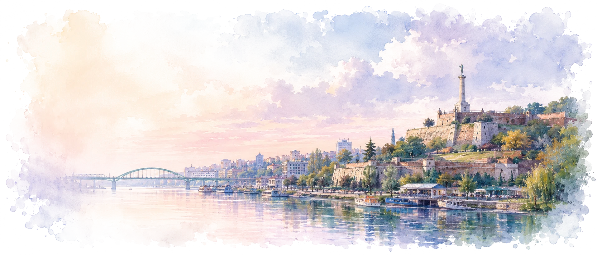 Belgrade watercolor city weather illustration