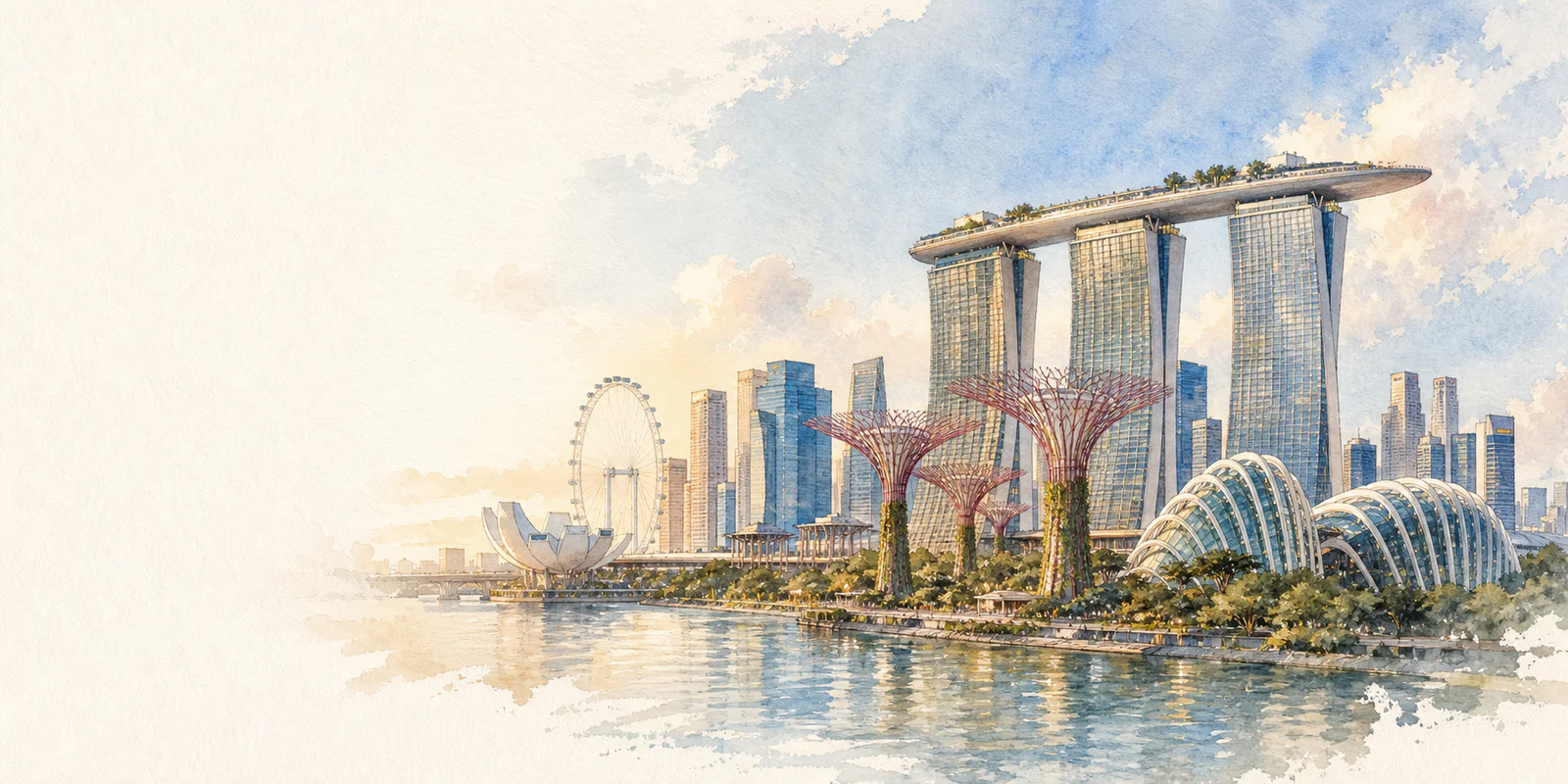 Singapore watercolor city weather illustration