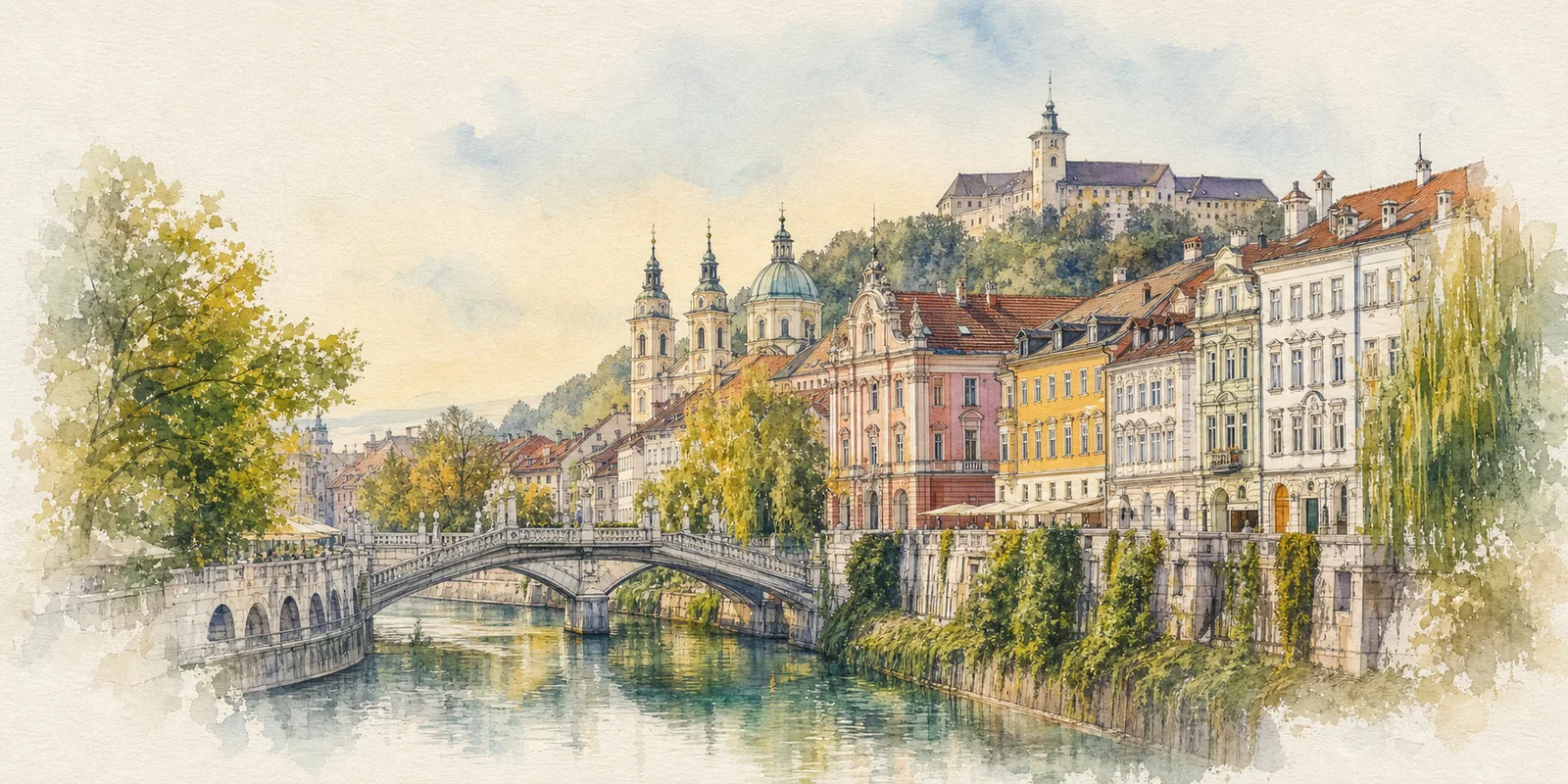 Ljubljana watercolor city weather illustration