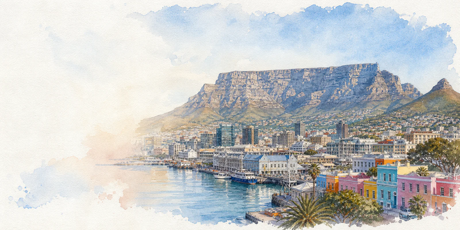 Cape Town watercolor city weather illustration