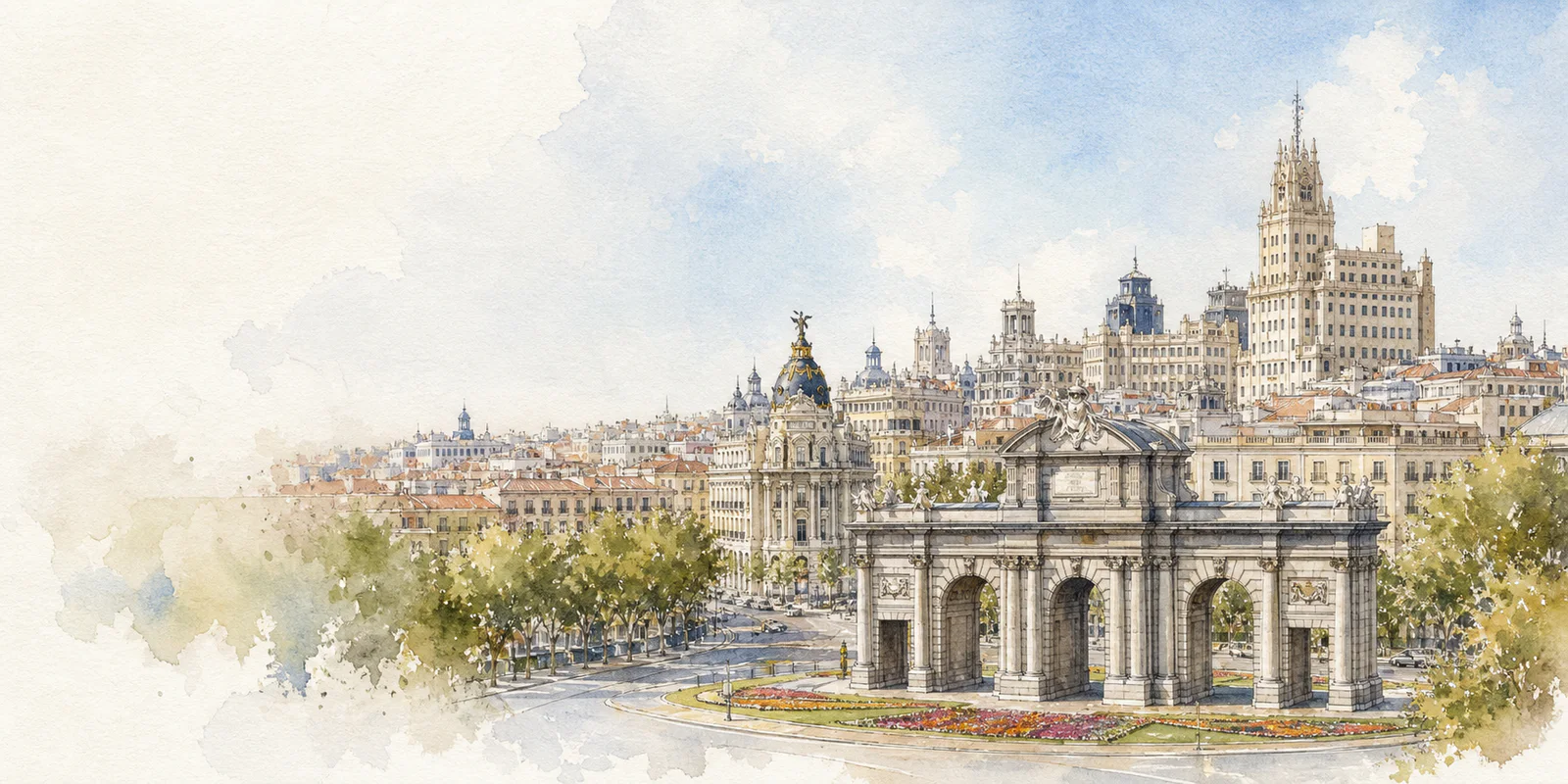 Madrid watercolor city weather illustration