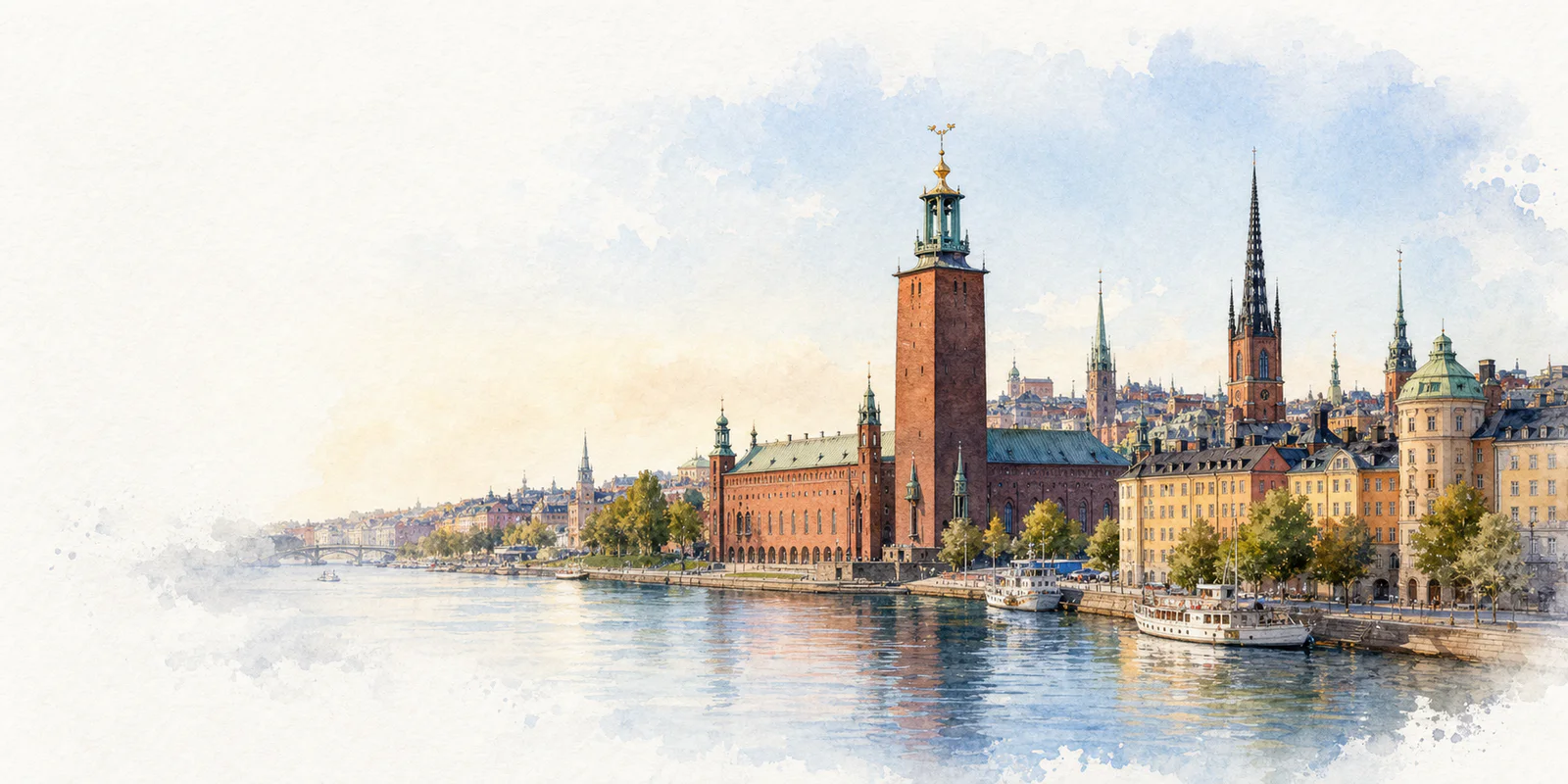 Stockholm watercolor city weather illustration
