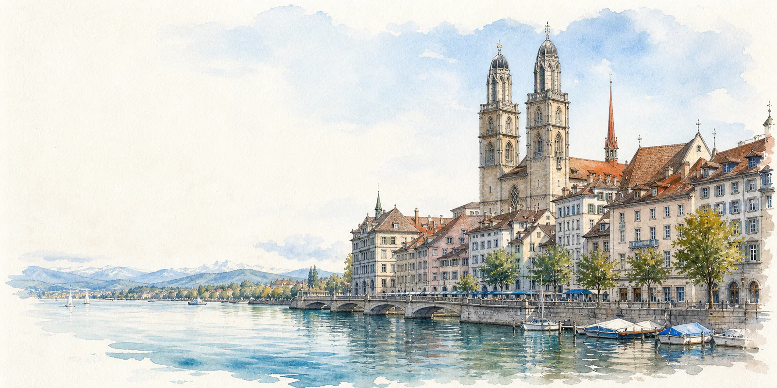 Zurich watercolor city weather illustration