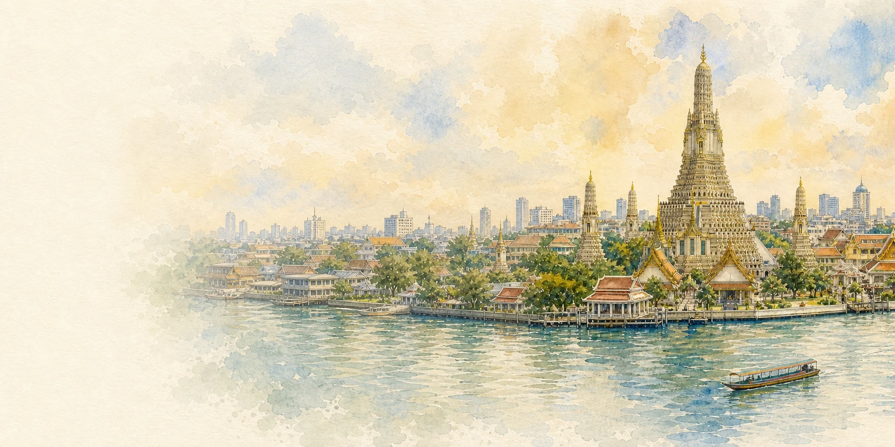 Bangkok watercolor city weather illustration