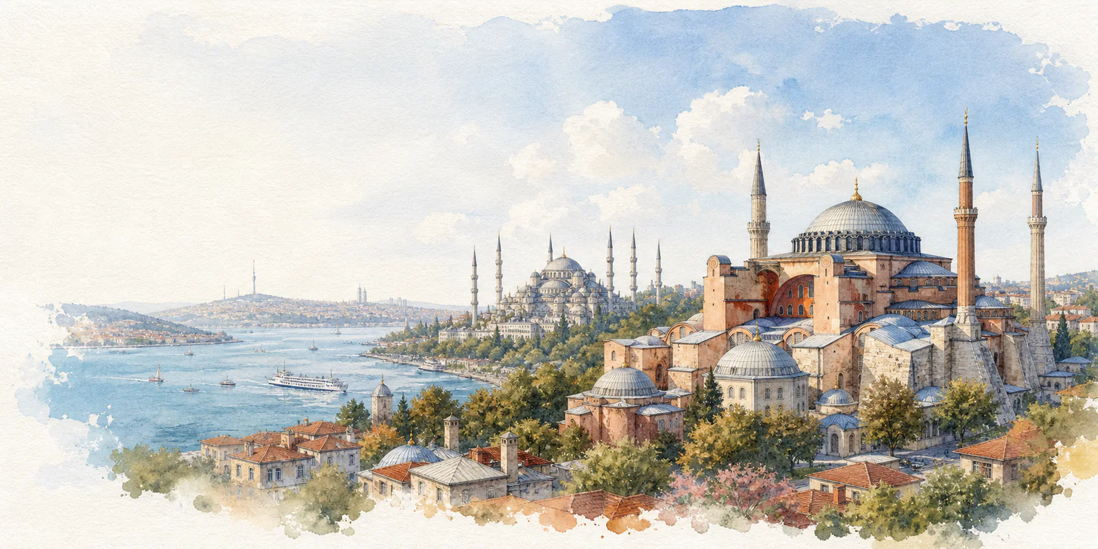 Istanbul watercolor city weather illustration