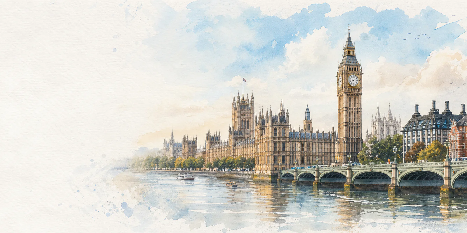 London watercolor city weather illustration