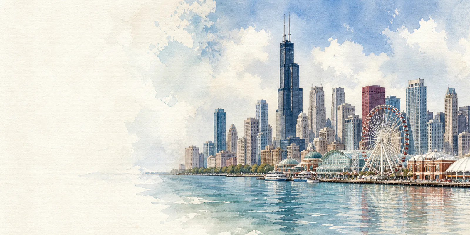 Chicago watercolor city weather illustration