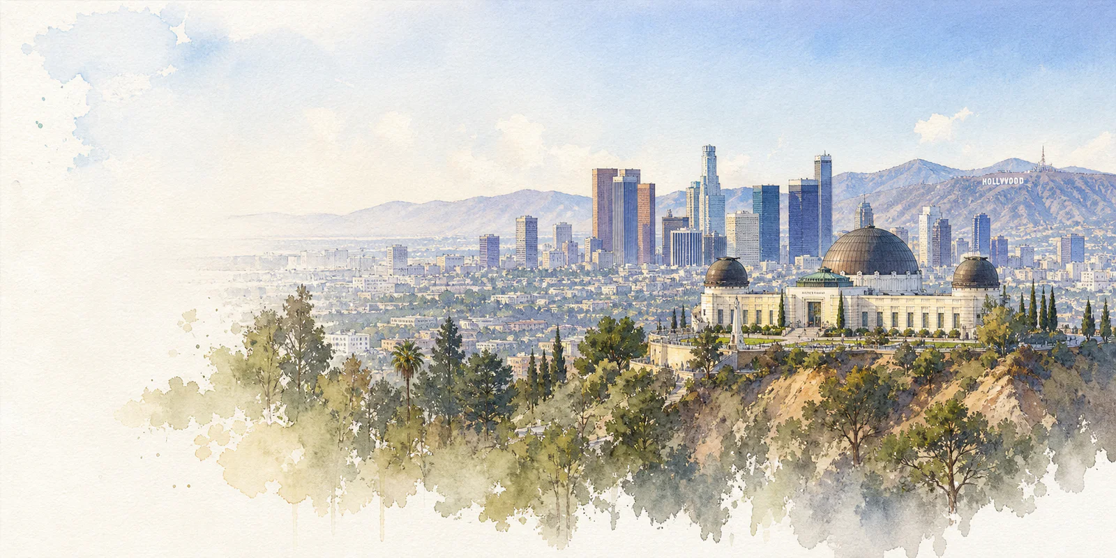 Los Angeles watercolor city weather illustration
