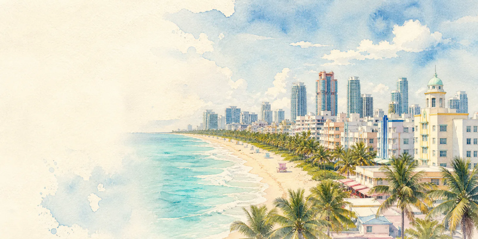 Miami watercolor city weather illustration