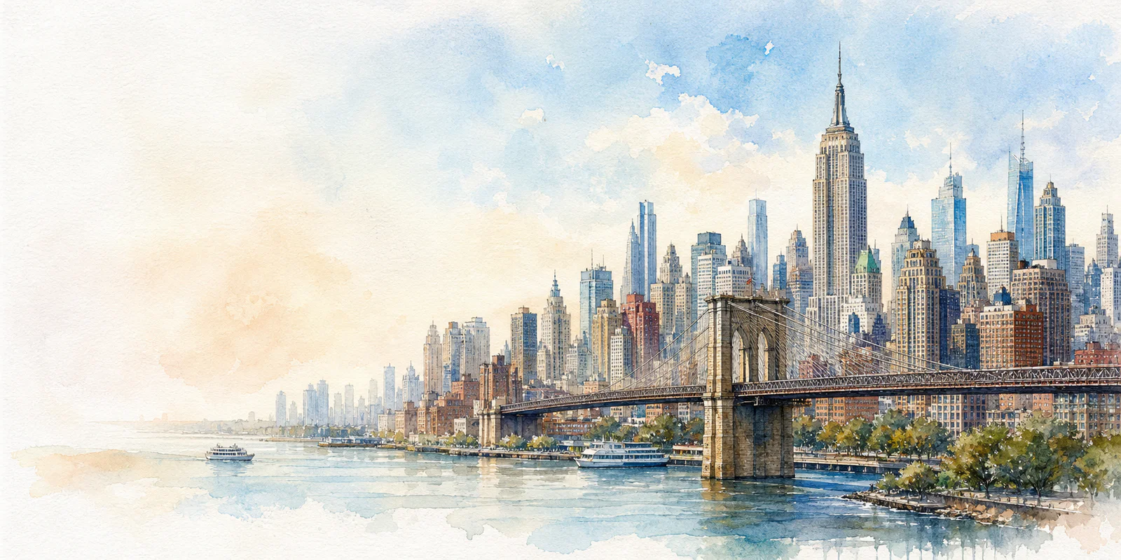New York watercolor city weather illustration
