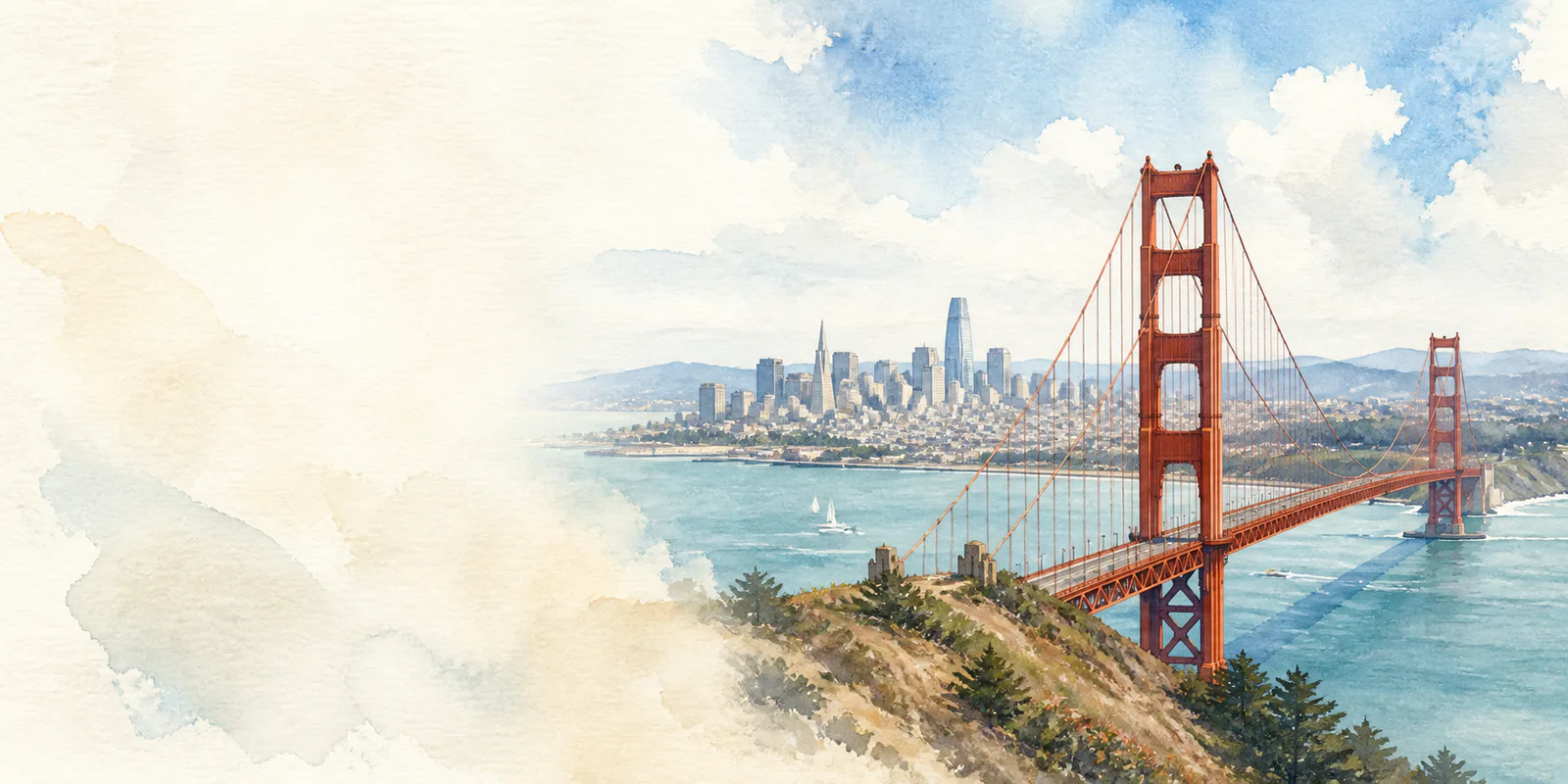 San Francisco watercolor city weather illustration